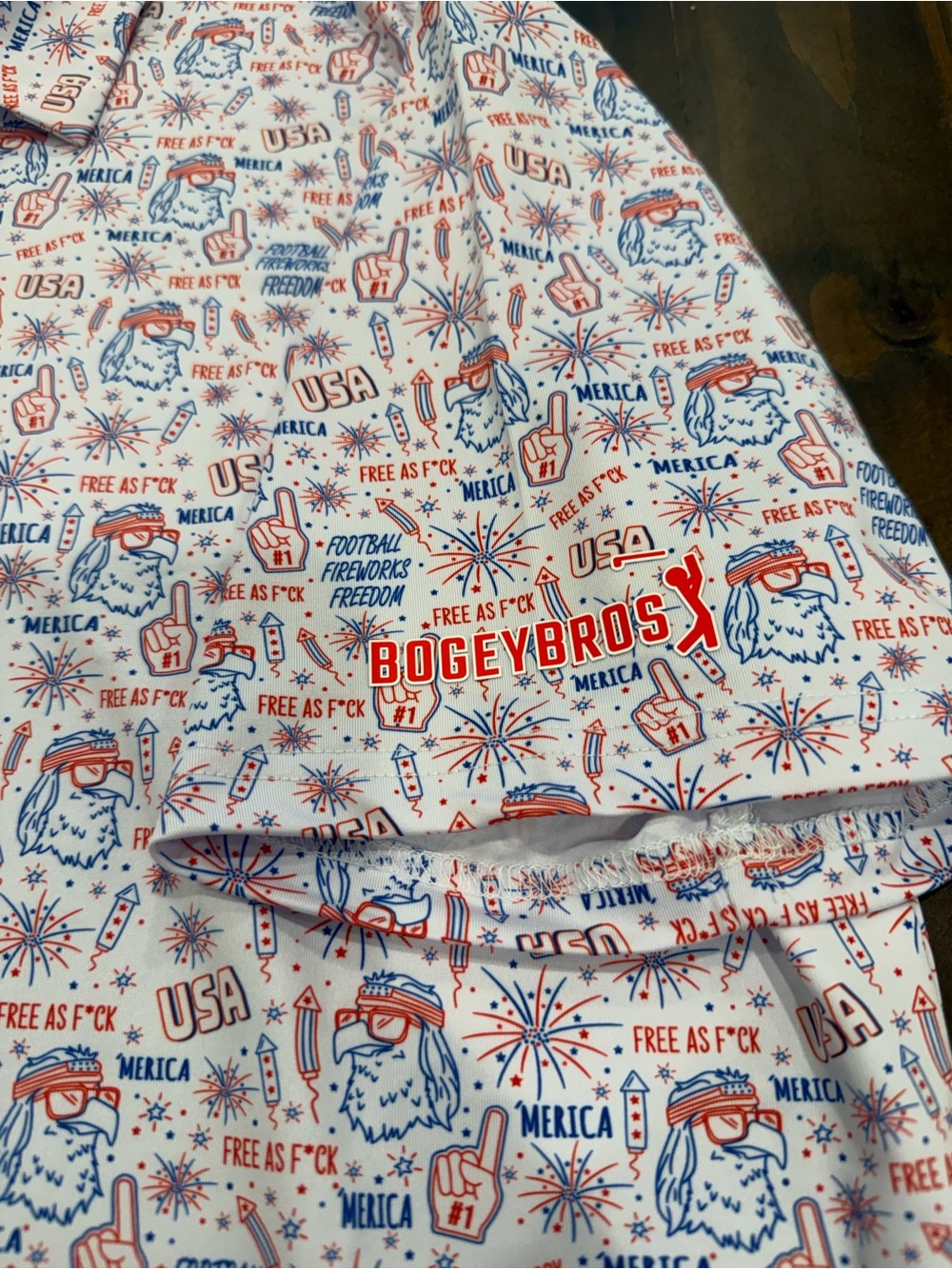 Bogey Bros USA Men's Short Sleeve Printed Polo in White with Red & Blue Motif - Picture 4 of 5